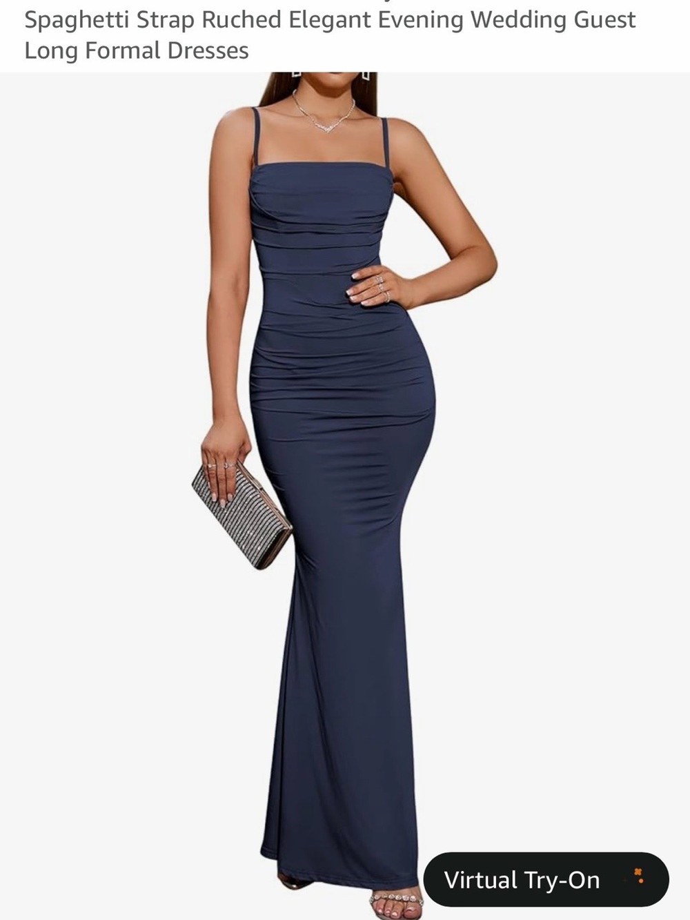 Navy Spaghetti Strap Ruched Maxi Dress